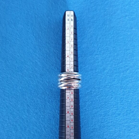 Chunky Vintage Sterling Silver Multi-Banded Interlocking Modernist Ring - Picture 12 of 15